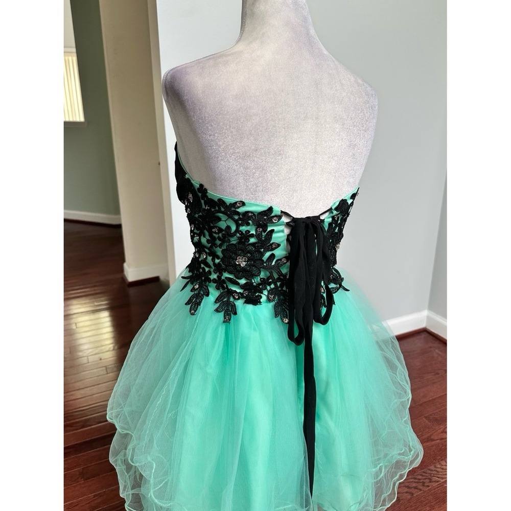 Custom Strapless Black Lace Mint Green Corset Back Cocktail Mini Dress Small - Picture 9 of 12